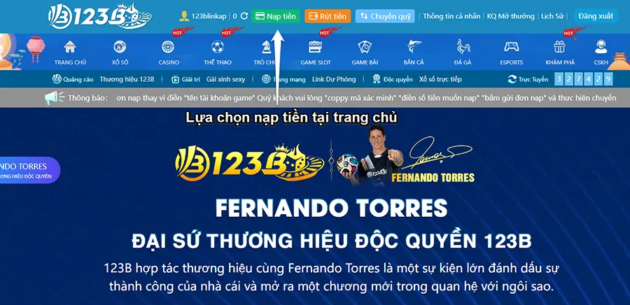 Nút nạp tiền của 123B
