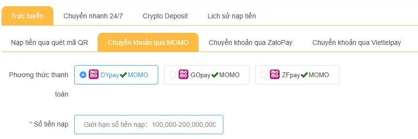 nạp tiền 123B qua momo