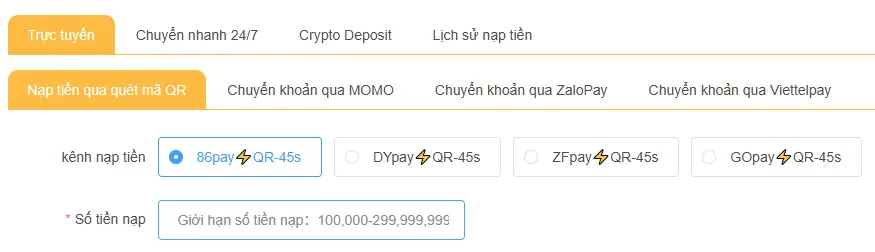 Nạp tiền bằng cách quét mã QR liên ngân hàng