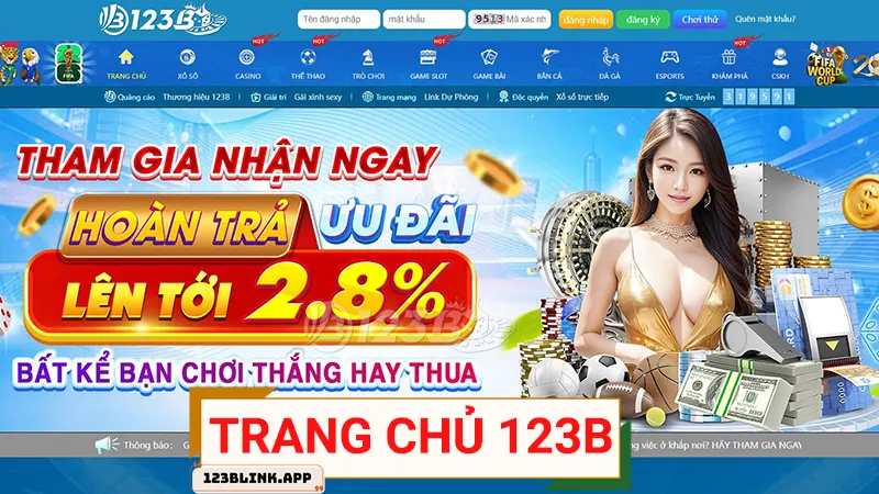 Giao diện 123B được thiết kế rõ ràng, đẹp mắt.